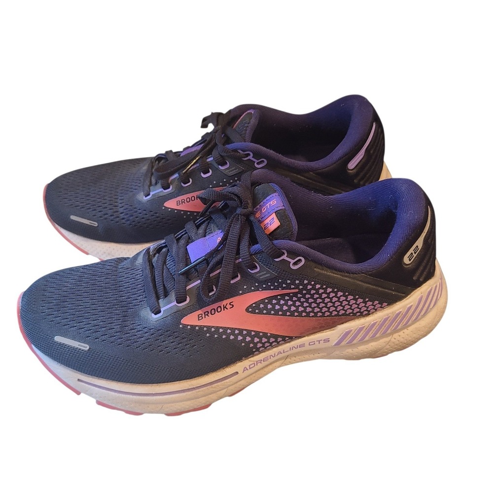 Brooks Adrenaline GTS 22 Womens Running Shoes Black Purple Pink Stability Sneak